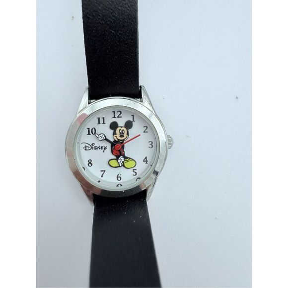 Disney Unisex Black Leather Band Mickey Mouse Round Analog Quartz Wristwatch - Picture 6 of 6